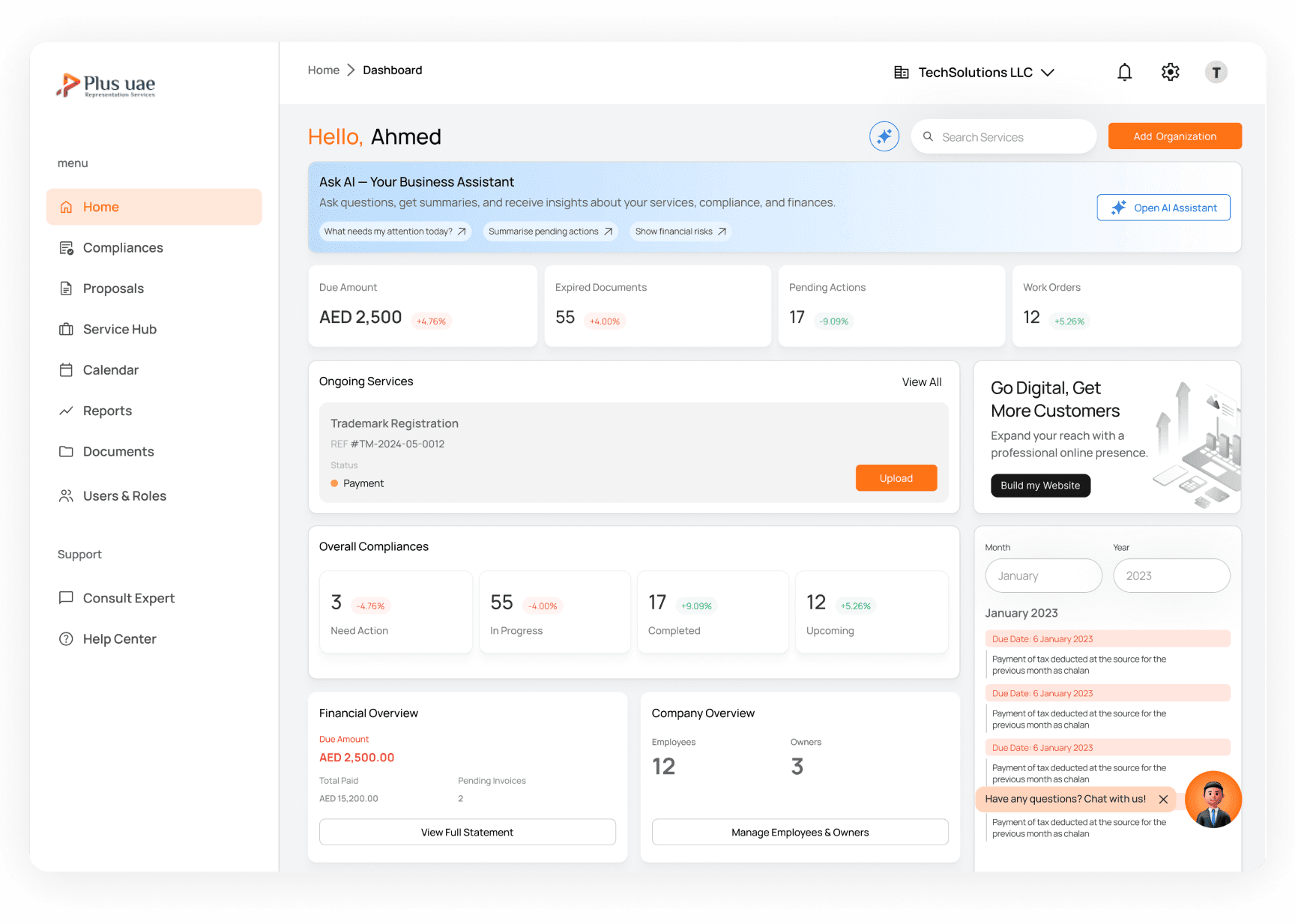 AI Business Dashboard Preview